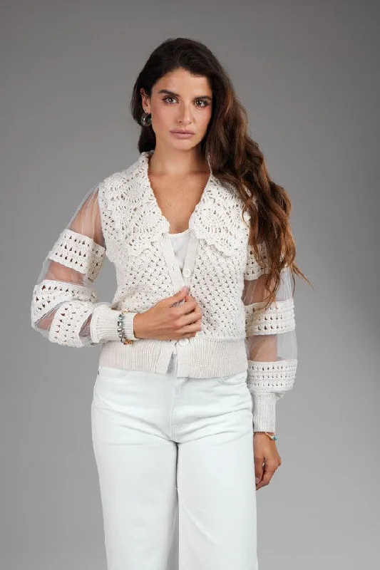 Hand Crochet Sheer Button Cardigan