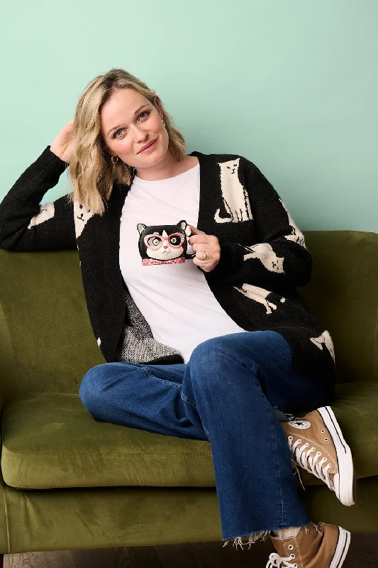 Laura Cardigan - Black, White Cats