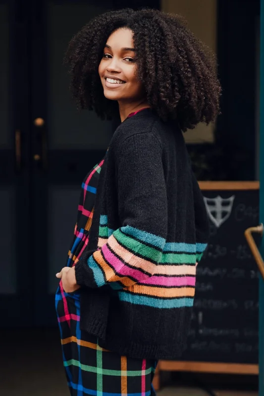 Yvette Cardigan - Black, Block Stripes