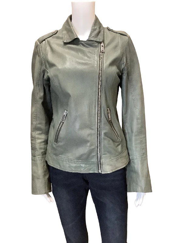 Doma Women's Leather Olive Biker Jacket  Size: L