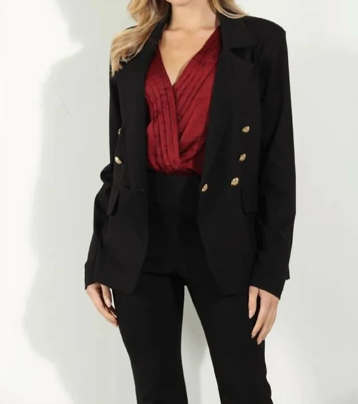 Double Breasted Blazer With Gold Buttons In Black