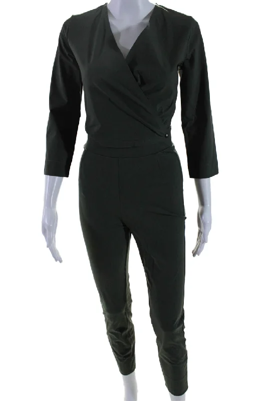 Aday Womens Stretch V-Neck Long Sleeve Destination Jumpsuit Moss