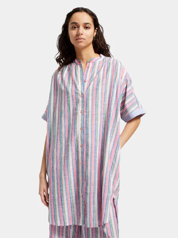 Striped oversized beach shirt dress