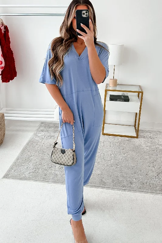 Tired Eyes Short Sleeve Slouchy Jumpsuit (Light Denim)