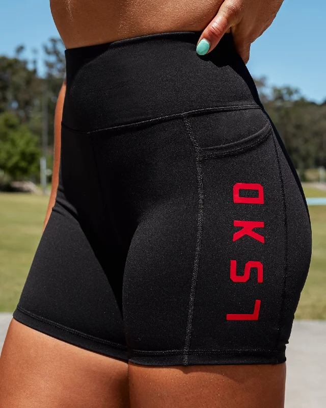 Rep Mid-Length Shorts - Black-Crimson