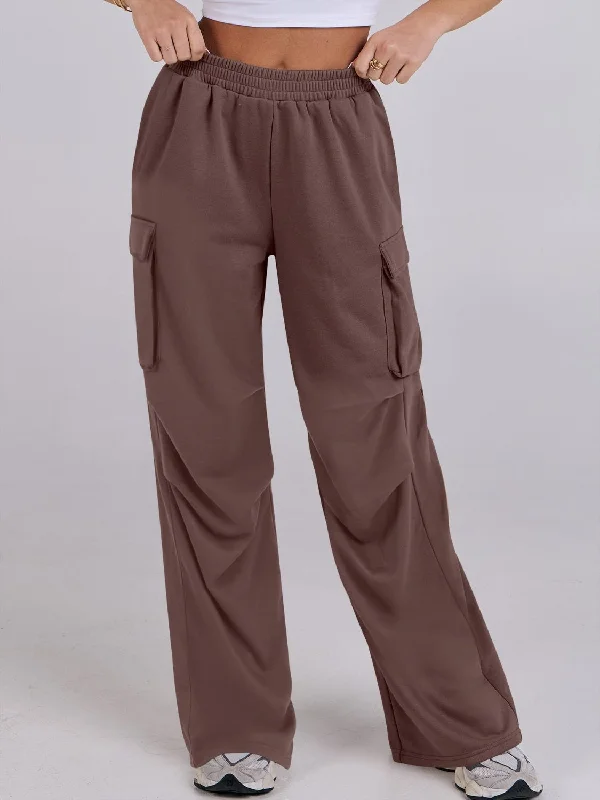 Elastic Waist Wide Leg Pants with Pockets