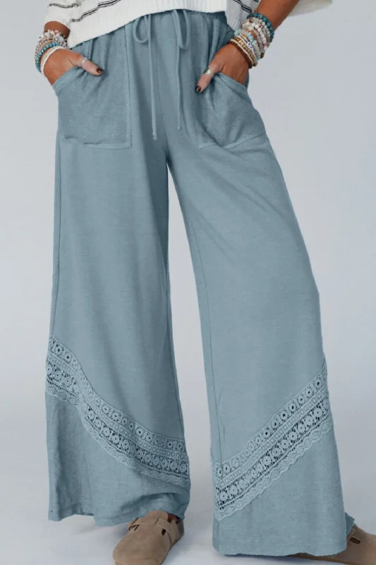 Lace Detail Wide Leg Pants