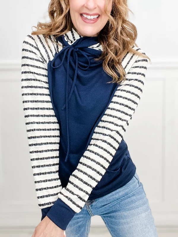 Striped Contrast Hooded Sweatshirt