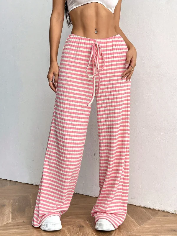 Tied Striped Wide Leg Pants