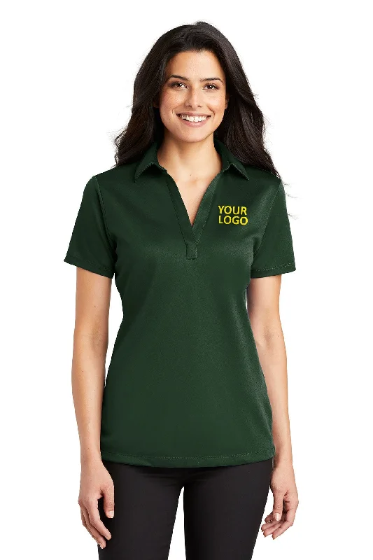 Port Authority Ladies Silk Touch Branded Performance Polos, Dark Green