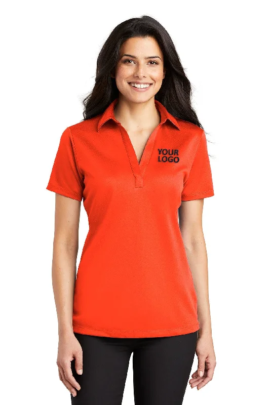 Port Authority Ladies Silk Touch Branded Performance Polos, Neon Orange