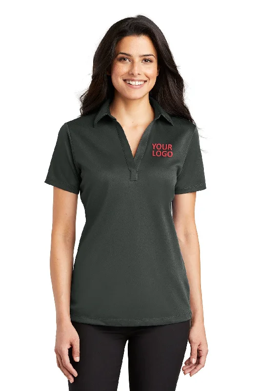 Port Authority Ladies Silk Touch Branded Performance Polos, Steel Grey