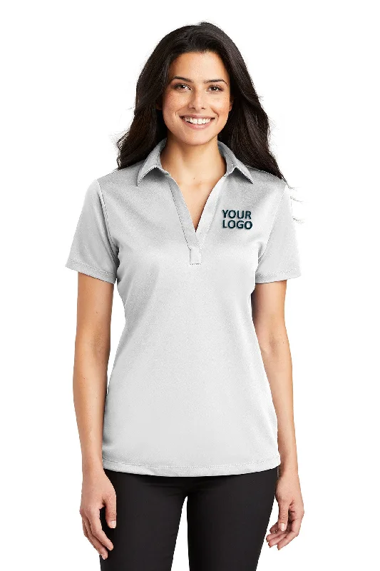 Port Authority Ladies Silk Touch Branded Performance Polos, White